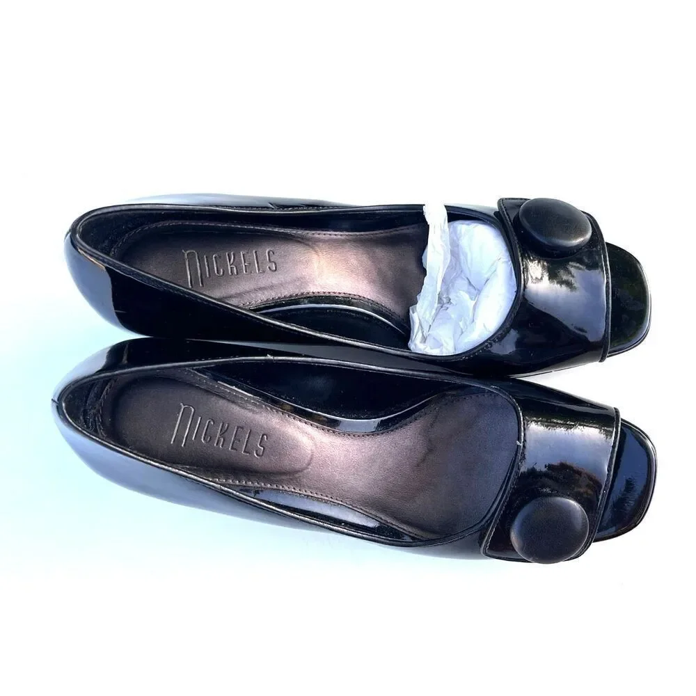 Women's Nickels pump wedge heels comfortable peep open toe black size 7M